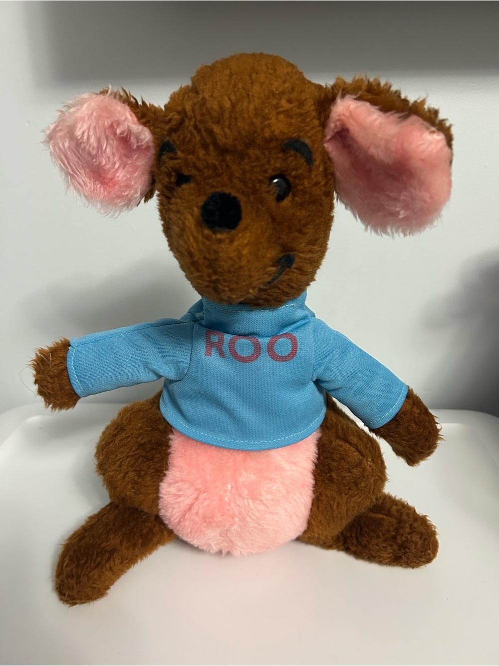 Vintage Rare Sears Brown and Pink Roo Plush with Blue Shirt